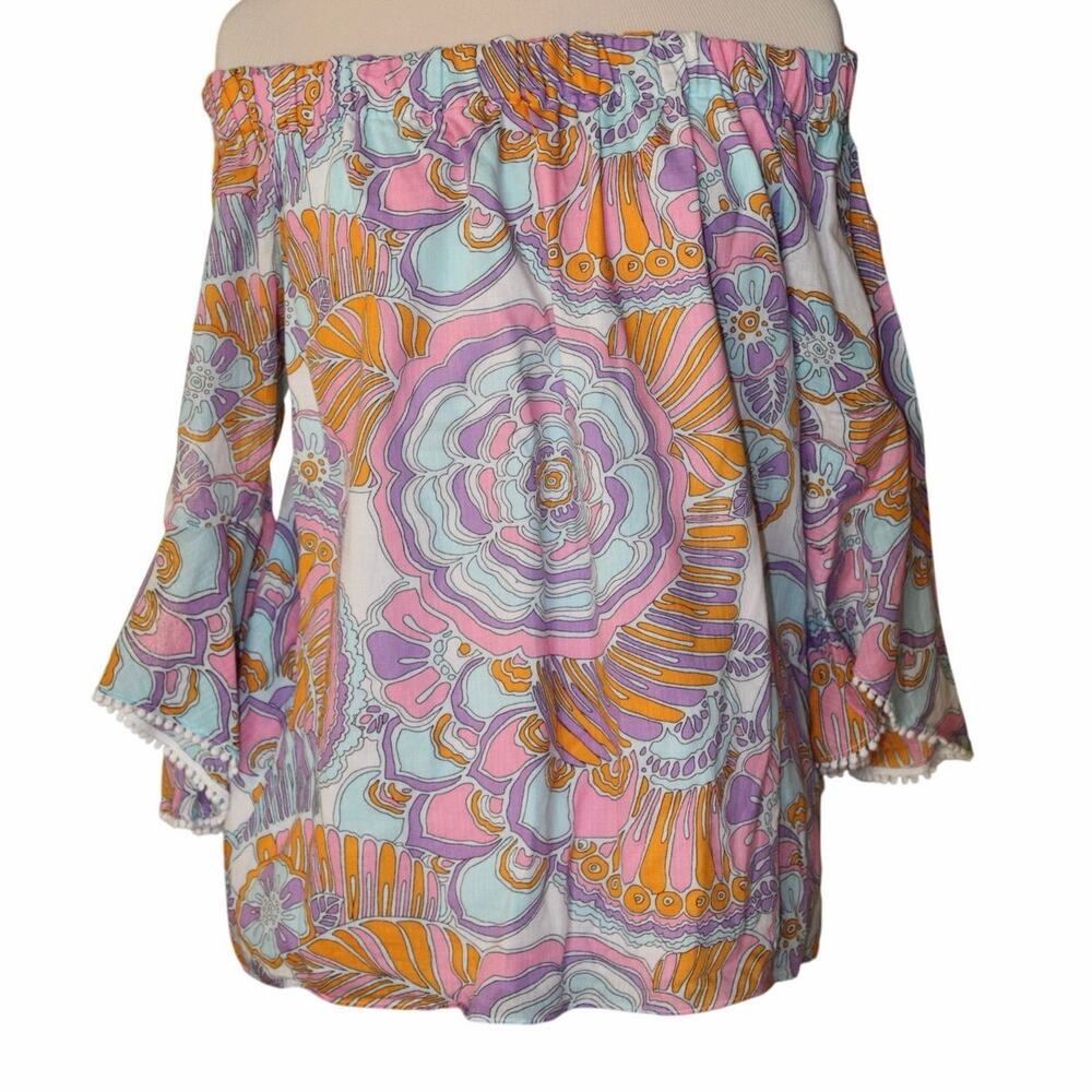 Trina Turk Healdsburg Print Off Shoulder Bell Sleeve Top size Medium - Picture 3 of 8